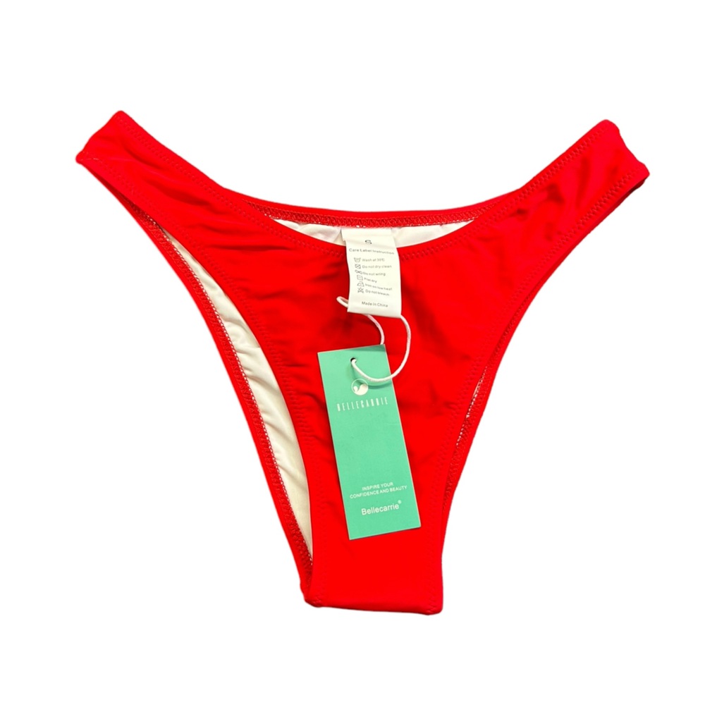 BELLECARRIE womens red high cut cheeky size small bikini bottoms NWT